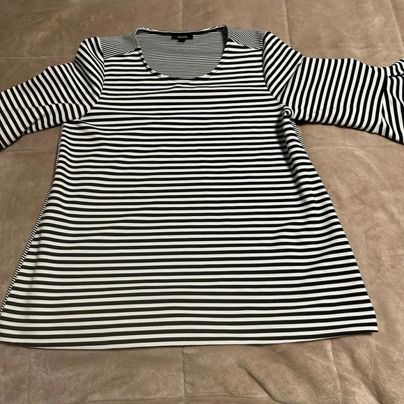 Alfani Striped Blouse Size Large Black White Bell Sleeves - Picture 1 of 8